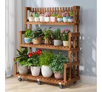 Generico Supporto per Piante: Supporto per Piante Regolabile a 3 Livelli, Scala portafiori su Ruote per Uso Interno/Esterno, espositore da Giardino in Legno con 4 Ruote,
