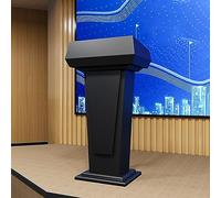 Generico Supporto per podio in Legno Resistente con Ruote, Moderno leggio da Pavimento con 2 Scomparti portaoggetti, Ampia Superficie di Lettura, Facile da Montare per Parlare in pubblico (Nero)