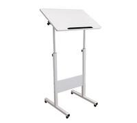 Generico Supporto per podio Portatile Regolabile con Ruote - Leggio Bianco per chiese, conferenze e Auditorium - Pulpito Mobile 80x40x140 cm con ripiano, Perfetto per Eventi