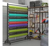 Generico Supporto per Rotoli di Tessuto di Grandi Dimensioni con Asta di Sospensione Regolabile, Organizer Commerciale in Acciaio Resistente con Ruote, Supporto per Rotoli di Tessuto con Asta di sosp