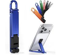 Generico Supporto per Telefono Pieghevole in Lega di Alluminio (Blu) | Portachiavi Pieghevole Portatile Supporto per Telefono con Gancio a Scatto, Cavalletto Regolabile per Ufficio, Aereo, Viaggio