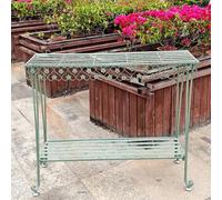 Generico Supporto Piante Esterno Antico In Metallo a 2 Livelli, Tavolino Giardino Resistente Alle Intemperie con Grembiule Floreale Cavo e Gambe a Scorrimento, Portavasi for Ingresso(Green)