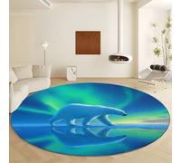 Generico Surrealismo Luci Del Nord Orso Animale Tappeto Rotondo Lavabile Pelo Corto, Blu Tappeto Rotondo Grande - Morbido Antiscivolo per Soggiorno Camera da Letto Cucina Balcone Decorazione Ø 120 cm