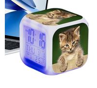 Generico Sveglia, sveglia gatto per bambini,Orologio per bambini a LED Orologio digitale da tavolo a cubo | elettronica colorata a grande schermo, per gatti per aula, soggiorno