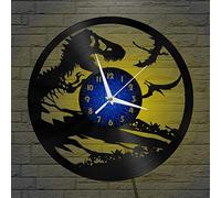 Generico SZGIT Antico mondo dei dinosauri Orologio da parete in vinile, Orologio da parete in vinile nero 12 pollici per camera da letto in soggiorno(12 pollici B con LED)