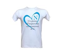 Generico T-Shirt Calcio Napoli Coro Cuore Un Giorno all'improvviso Mi innamorai di Te, Maglia Bianca Stampata Direttamente su Tessuto, Taglie da Uomo (S)