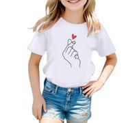 Generico T-Shirt da Bambina Tops Manica Corta Bambini Camicetta di Cotone Vestiti Estate Tempo Libero Elegante Abbigliamento Base Maglietta per Ragazze 4-13 Anni
