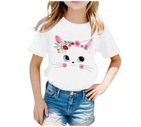 Generico T-Shirt da Ragazza a Girocollo Casual Top Unisex Bambini Camicetta di Cotone Vestiti Estate Estiva, Elegante, Leggera Maglietta per Grandi Regalo Ragazze 5-12 Anni
