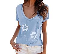 Generico T Shirt Donna Cotone,Camicetta da Donna con Scollo A V Casual con Scollo A V di Dimensioni Pieghettate Camicetta da Donna Allentata con Tunica Stampata