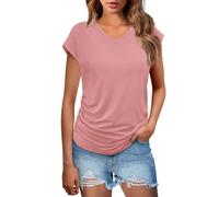Generico t Shirt Donna Cotone T-Shirt Donna Leggero Manica Corta Top Girocollo Tee Basic Sexy Elasticizzata Shirts Curvy Estive T-Shirt per Fitness,Rosa L