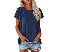 Generico T Shirt Donna Divertenti Comodi Basic Lino Top Donna Elegante Cotone Maglietta Maniche Corte Particolari Primavera Maglia Manica Corta Outlet Offerte Oggi 2#Marina 4XL