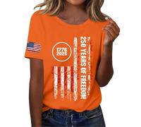 Generico T-Shirt Donna Magliette A Maniche Corte Sleeve Independence Women’S 250Th Anniversary USA Shirt 2026 American Flag Retro Graphic Tee Oversize Mezza Manica T Personalizzata Maglietta Arancia