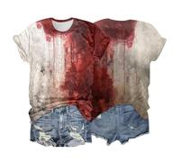 Generico T-Shirt Donna Problem Solved, Sangue Finto Top Taglie Forti Camicia Casual Maglietta Divertente da Donna per Halloween Maglietta a Maniche Corte Insanguinata di Halloween Feste