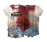 Generico T-Shirt Donna Problem Solved, Sangue Finto Top Taglie Forti Camicia Casual Maglietta Divertente da Donna per Halloween Maglietta a Maniche Corte Insanguinata di Halloween Feste