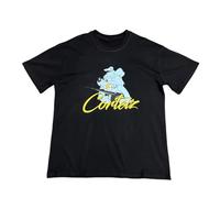 Generico T-Shirt Oversize Nero da Uomo con Stampa di Disegno Animato D'avanguardia, Stile Graffiti Giallo, Adatto per Top Casual di Appassionati di Streetwear, Design Artistico Audace-color05||l