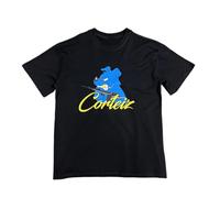 Generico T-Shirt Oversize Nero da Uomo con Stampa di Disegno Animato D'avanguardia, Stile Graffiti Giallo, Adatto per Top Casual di Appassionati di Streetwear, Design Artistico Audace-color04||l