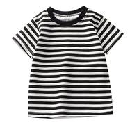 Generico T Shirt Supereroi Maglietta Estiva a Maniche Corte a Righe per Bambini Maglietta Base per Neonato in Puro Cotone per Ragazzi e Ragazze Bianche (Black, 3-4 Years)