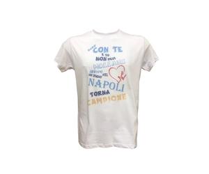 Generico T-Shirt Uomo Bianca o Blu Coro Sarò con Te e tu Non Devi mollare Abbiamo Un Sogno nel Cuore Napoli Torna Campione. Stampata Direttamente su Tessuto (L, Bianco)