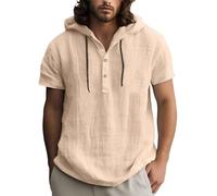 Generico T Shirt Uomo Blu, T Shirt Uomo Bianca, Camicia da Uomo in Lino A Tinta Unita A Maniche Corte Ideale per La Primavera E L'Estate Casual E Perfetta per La Spiaggia