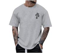 Generico T-Shirt Uomo - T-Shirt da Estiva con Scollo Tondo A Maniche Corte E Stampa di Un Piccolo Albero di Cocco con Tendenza Locale