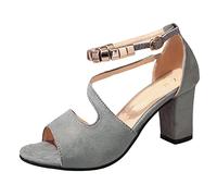 Generico Tacchi Donna Eleganti Largo Scarpe Estive Eleganti Sandali In Pelle D'Oro Donna Estate con Sandali Scintillanti Alto Heeled Fashion Sandals Gioiello Bassi (Grey,40)