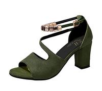 Generico Tacchi Donna Eleganti Largo Scarpe Estive Eleganti Sandali In Pelle D'Oro Donna Estate con Sandali Scintillanti Alto Heeled Fashion Sandals Gioiello Bassi (Green,40)