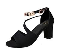 Generico Tacchi Donna Eleganti Largo Scarpe Estive Eleganti Sandali In Pelle D'Oro Donna Estate con Sandali Scintillanti Alto Heeled Fashion Sandals Gioiello Bassi (Black,37)
