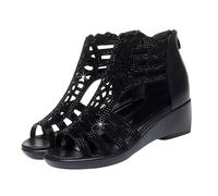 Generico Tacchi Donna Eleganti Pianta Larga Scarpe Comode Sandali da Donna con Suola Morbida,Scarpe da Mamma,Abbigliamento Esterno Alla,Sandali con Zeppa,(Black,37)