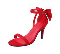 Generico Tacchi Donna Eleganti Scarpe Basse Eleganti Largo High Heels with Bow On Back Heels with Bow Womens Ankle Strap Suede High Heel Sandals Sandali da Donna con Strass Scarpe (Red,36)