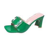 Generico Tacchi Donna Eleganti Scarpe Basse Eleganti Largo Sandali da Donna Fashion New Spring Summer Tacco Spesso Tacco Comodo Punta Quadrata Tinta Unita Pantofole Ortopediche (Green,37)