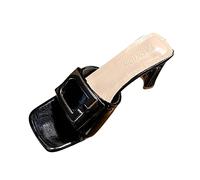 Generico Tacchi Donna Eleganti Scarpe Basse Eleganti Largo Sandali da Donna Fashion New Spring Summer Tacco Spesso Tacco Comodo Punta Quadrata Tinta Unita Pantofole Ortopediche (Black,38)