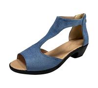 Generico Tacchi Donna Estivi Largo Scarpe Estive Comode Nuove Scarpe A Bocca di Pesce con Tacco di E Americana con Sandali Tacco Spesso Cerniera Posteriore Sandali Donna Eleganti (Blue,42)