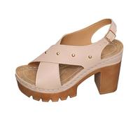 Generico Tacchi Donna Estivi Pianta Larga Scarpe Estive Summer New Plus Size Thick High Heeled Sandals With A Back Strap And Thick Sole Casual Sandals For Women Sandali con Zeppa Donna (Beige,36)