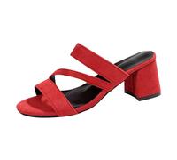 Generico Tacchi Donna Estivi Scarpe da Estive Pianta Larga Europa E Stati Uniti Bocca di Pesce Una Parola Tacco Spesso con Temperamento con Rotonda Punta Sandalo Sandali Beige Donna Scarpe (Red,36)