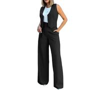 Generico Tailleur Donna 2 Pezzi Gilet Giacca Senza Maniche e Pantaloni in Vita Alta Completo in Tinta Unita Pantalone Due Pezzi Suit Cerimonia Coordinato Set per Donne