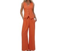 Generico Tailleur Donna Eleganti Completo Blazer da Donna 2 Pezzi Canotta Senza Maniche con Scollo a V Gilet + Pantaloni a Gamba Larga Tuta Elegante