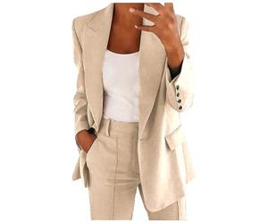 Generico Tailleur Donna Eleganti Curvy Completo Pantaloni e Giacca Cerimonia Tuta Completa Elegante Ufficio Classic Tuta Ufficio Business Curvy Tailleur Tinta Unita Autunno Invernale
