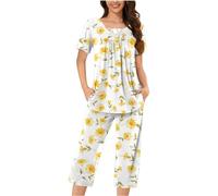 Generico Tailleur Donna Eleganti Estivi 2 Pezzi, Completo Estivo Donna da Casa Cotone Taglie Forti Leggera Casual Completo Larghi Curvy Set Due Pezzi Pigiama da Casa Casual Offerte