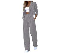 Generico Tailleur Gessato Donna Eleganti 2 Pezzi Gilet e Pantaloni Ufficio e Lavoro Completo Donna Blazer Maniche Lunghe Tuta Elastici in Vita Set di Abiti in Tinta Unita S-XXL