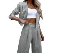 Generico Tailleur Gessato Donna Eleganti 2 Pezzi Gilet e Pantaloni Ufficio e Lavoro Completo Donna Blazer Maniche Lunghe Tuta Elastici in Vita Set di Abiti in Tinta Unita