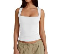 Generico Tank Top, Women's Square Neck Sleeveless Double-Layer Tank Tops, Basic Tight T Shirts for Women (White,M)