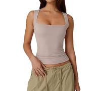 Generico Tank Top, Women's Square Neck Sleeveless Double-Layer Tank Tops, Basic Tight T Shirts for Women (Lotus Root Pink,L)