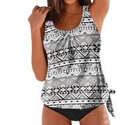 Generico Tankini Donna Curvy Costume Donna Due Pezzi Curvy Women's Tankini Retro Printed High Waisted Conservative Swimsuit Tank Top Swimsuit Costumi Costume da Bagno Mestruale (Dark Gray,M)