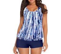 Generico Tankini Donna Curvy Costumi Bikini Mare Push Up Women's Spring/Summer Solid Color Camisole Split Sleeveless Bikini Set with Breast Topper Coppe per Costumi da Bagno Costume Piscina (Blue,S)