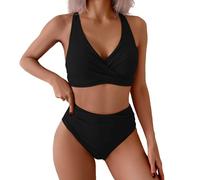 Generico Tankini Donna Mare Curvy Costume Piscina Donna Woman New Split Wrap Hollow out Bikini Solid Color Sexy High Waist Bikini Two Piece Set Brasiliana Costume Senza Segni (Black,XL)