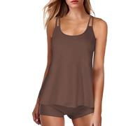 Generico Tankini Donna Piscina Curvy Sportivo Costume da Bagno Due Pezzi Push Up Taglie Forti Canotta con Pantaloncino/Slip Tankini Sets Elegante Costumi Piscina Mare Sexy Stampa Floreale Swimwear