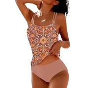 Generico Tankini Set Donna Vita Alta Contenitivo Tankini Due Pezzi Push Up Taglie Forti Beachwear Costumi Mare Curvy Elegante Top E Pantaloncini Spiaggia Swimwear Piscina Costume da Bagno Donna
