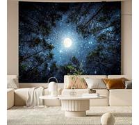 Generico Tapestries Extra Large 180 x 230 cm, Custom Image Logo Text Personalized Tapestry Wall Hanging Backdrop, Blue, White, Black Night Sky Moon Stars Tree Forest Pattern,