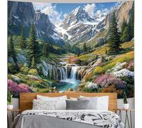 Generico Tapestries Extra Large 180 x 230 cm, Custom Image Logo Text Personalized Tapestry Wall Hanging Backdrop, Multicolored Forest Mountain Clouds River Landscape Pattern,