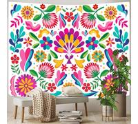Generico Tapestries Extra Large 180 x 230 cm, Custom Image Logo Text Personalized Tapestry Wall Hanging Backdrop, Blue, Red, Green, Orange Vintage Flower Leaves Birds Plant Animal Pattern,